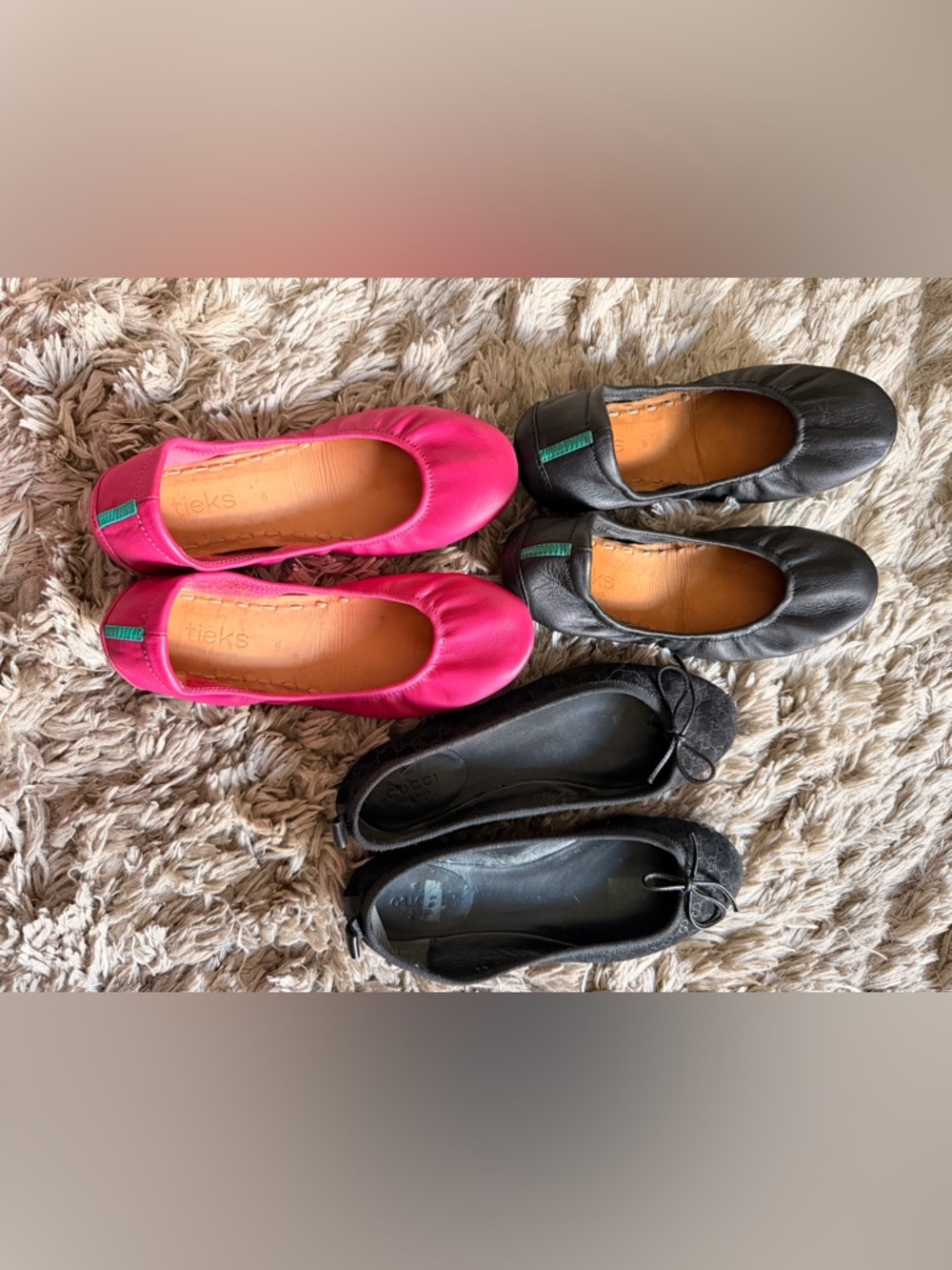 Tieks Pink Leather Ballet Flats with Gucci Ballet Flats
